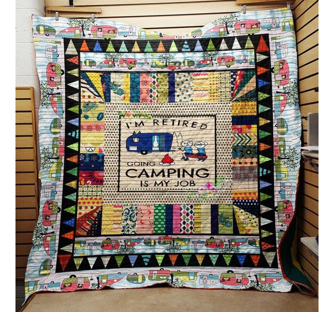 Throw Blanket, Quilt - Camping I'm Retired Sherpa Fleece