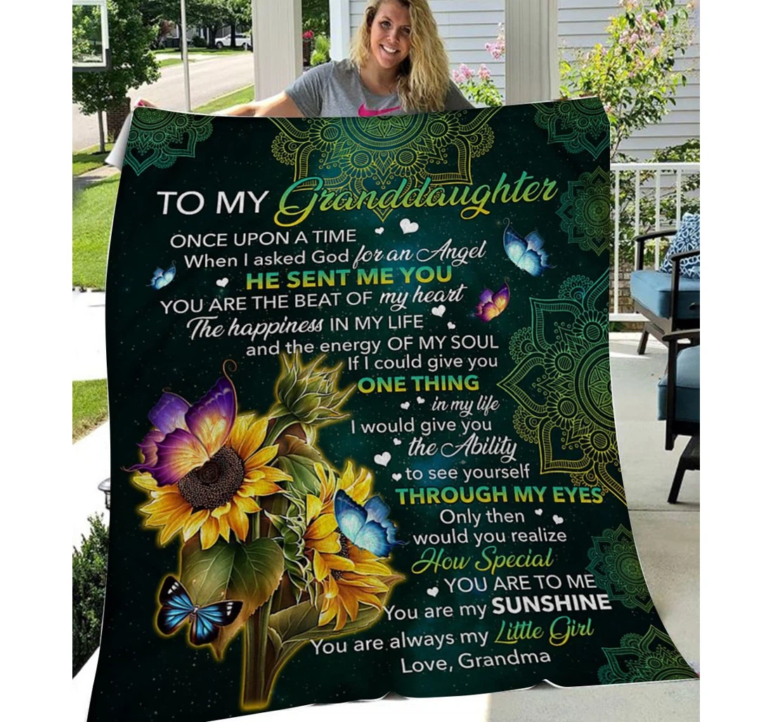 Throw Blanket, Quilt - Family To My Granddaughter God Sent Me You Sherpa Fleece