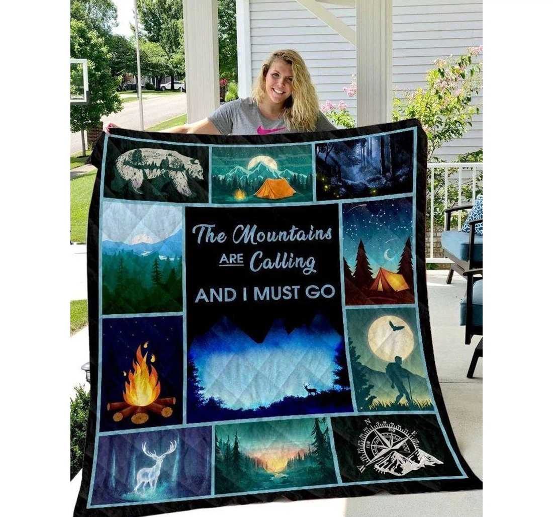 Throw Blanket, Quilt - Camping The Mountains Are Calling And I Must Go Sherpa Fleece