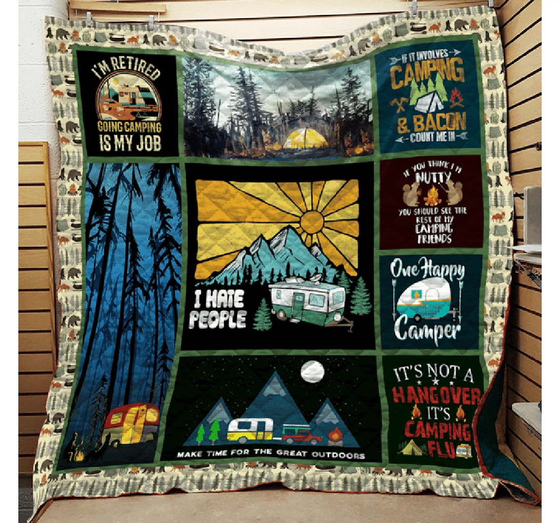 Throw Blanket, Quilt - Camping One Happy Camper- Sherpa Fleece