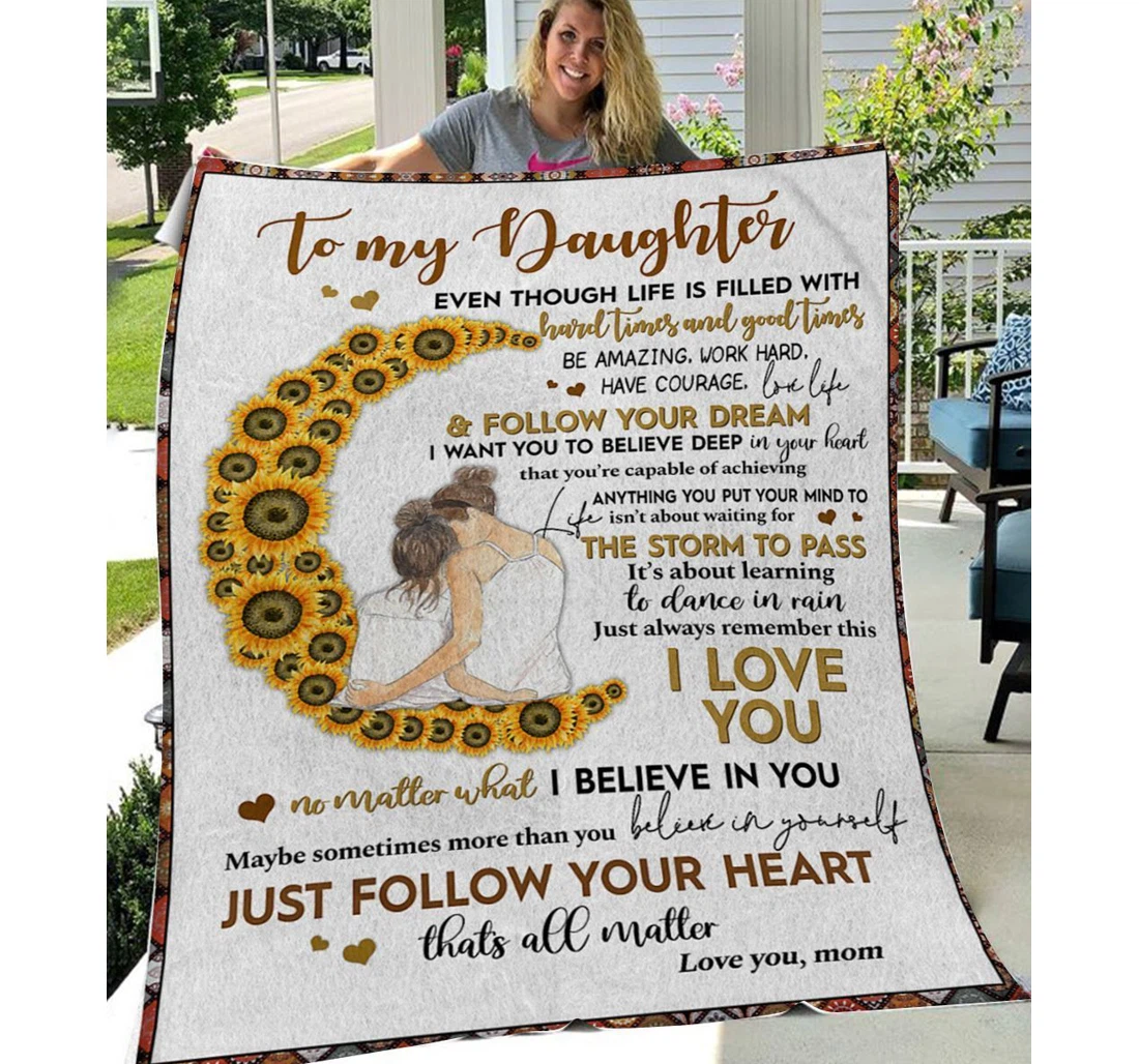 Throw Blanket, Quilt - Family To My Daughter Just Follow Your Heart Sherpa Fleece