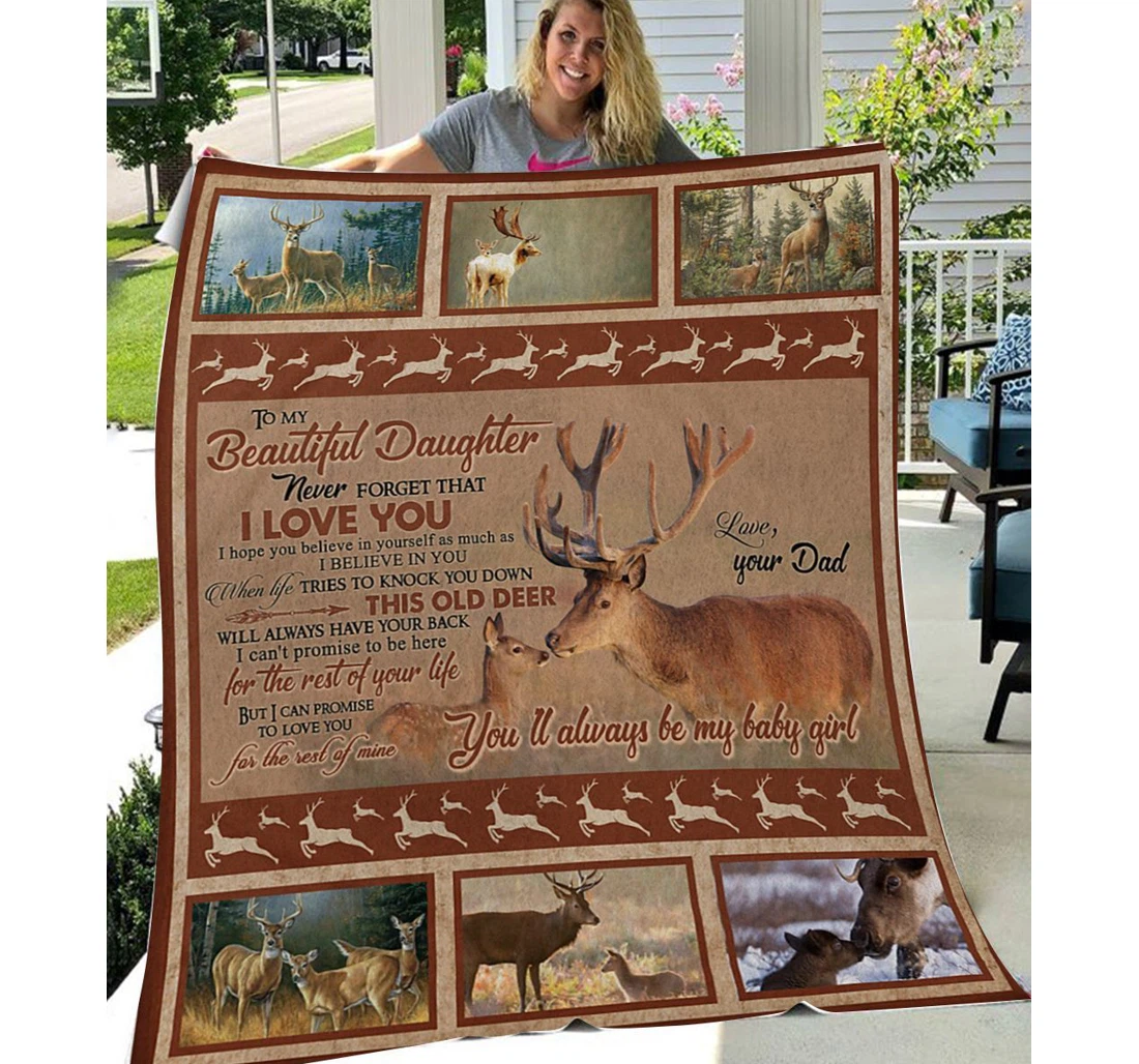 Throw Blanket, Quilt - Family Deer To My Daughter The Rest Of Your Life Sherpa Fleece