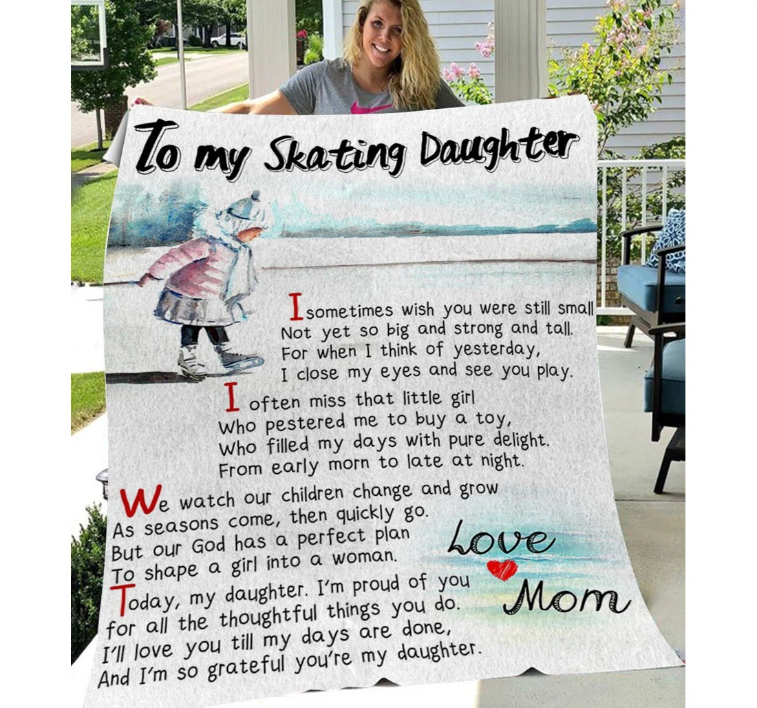 Throw Blanket, Quilt - Personalized To My Daughter Family My Cute Skating Daughter Sherpa Fleece