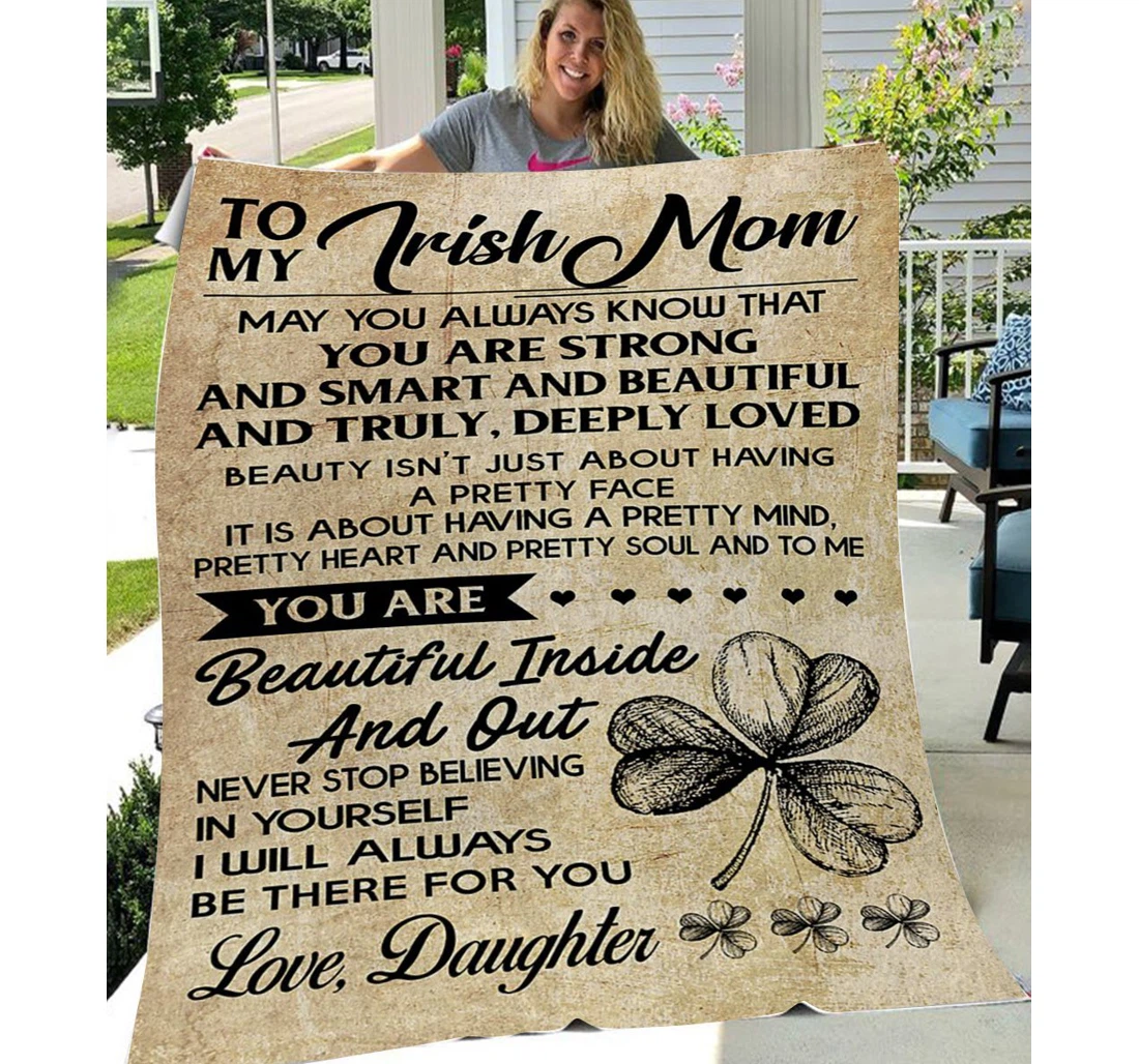 Throw Blanket, Quilt - Personalized To Mom Family My Strong Irish Mom Sherpa Fleece