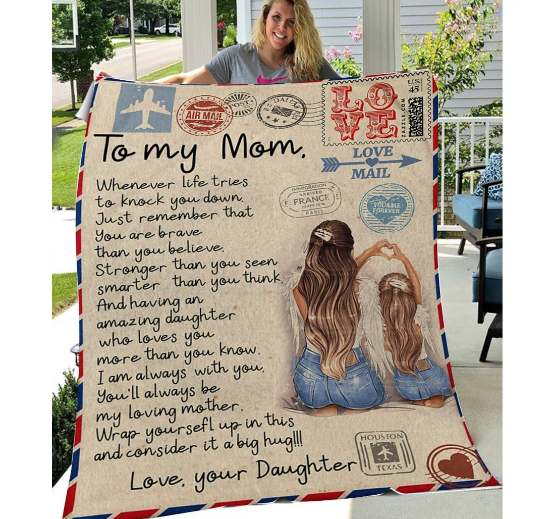 Throw Blanket, Quilt - Anl97 Personalized To Mom Family Air Mail You Are Brave Sherpa Fleece