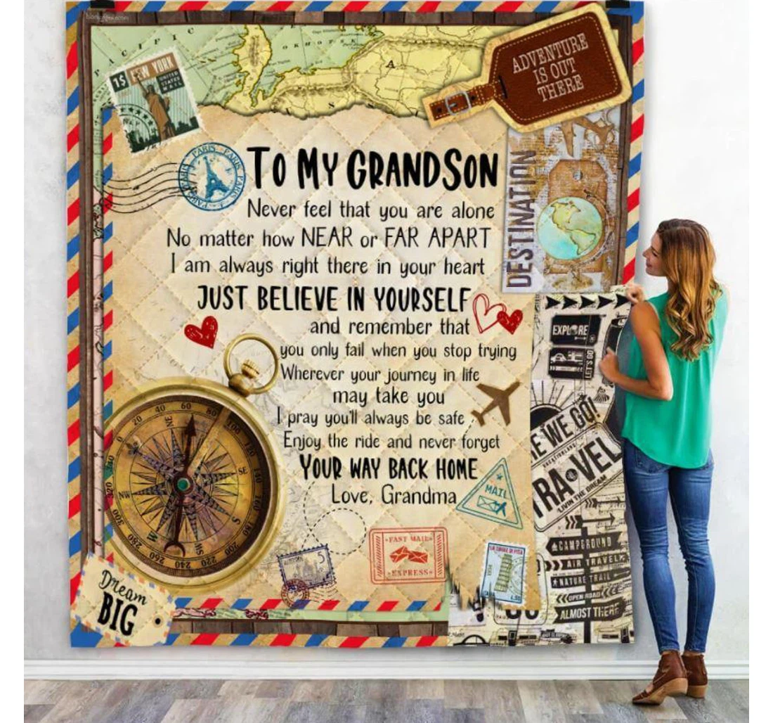 Throw Blanket, Quilt - To My Grandson Family To My Grandson Just Believe In Yourself Sherpa Fleece