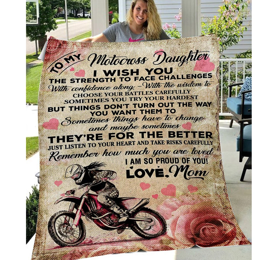 Throw Blanket, Quilt - Personalized To My Daughter Motocross My Motocross Girl Sherpa Fleece