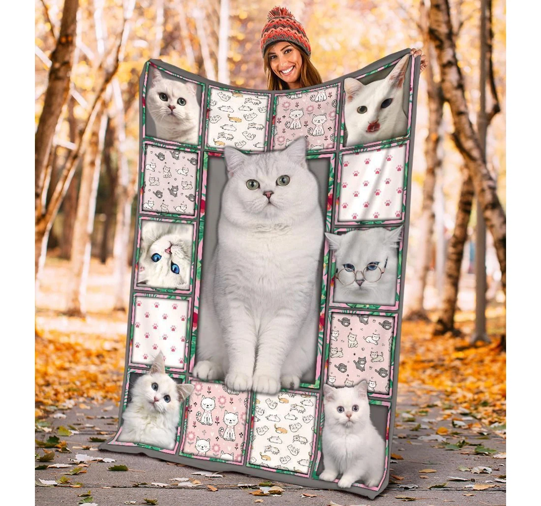 Throw Blanket, Quilt - Cat British Shorthair Cat Sherpa Fleece