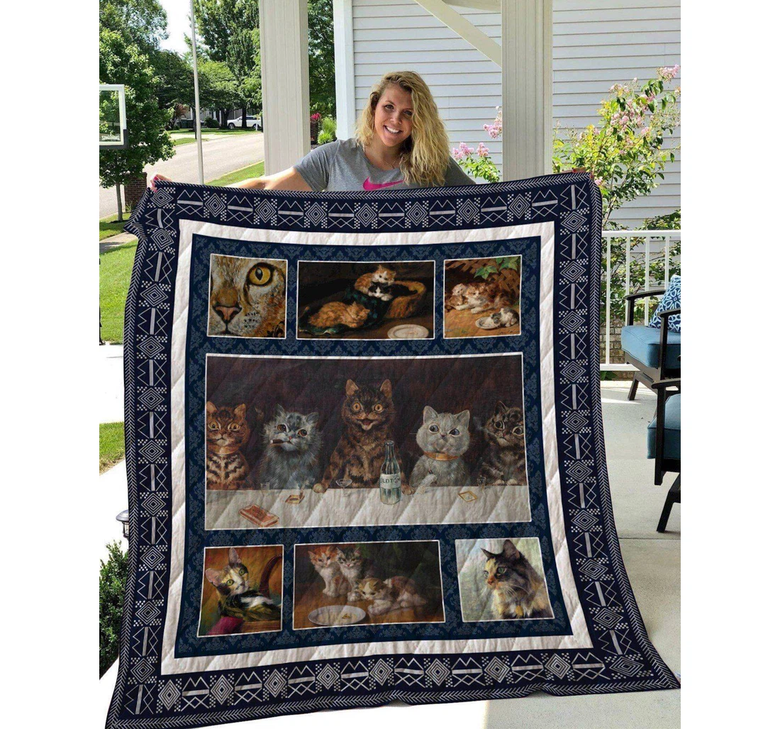 Throw Blanket, Quilt - Cat Cat Drink Wine Sherpa Fleece