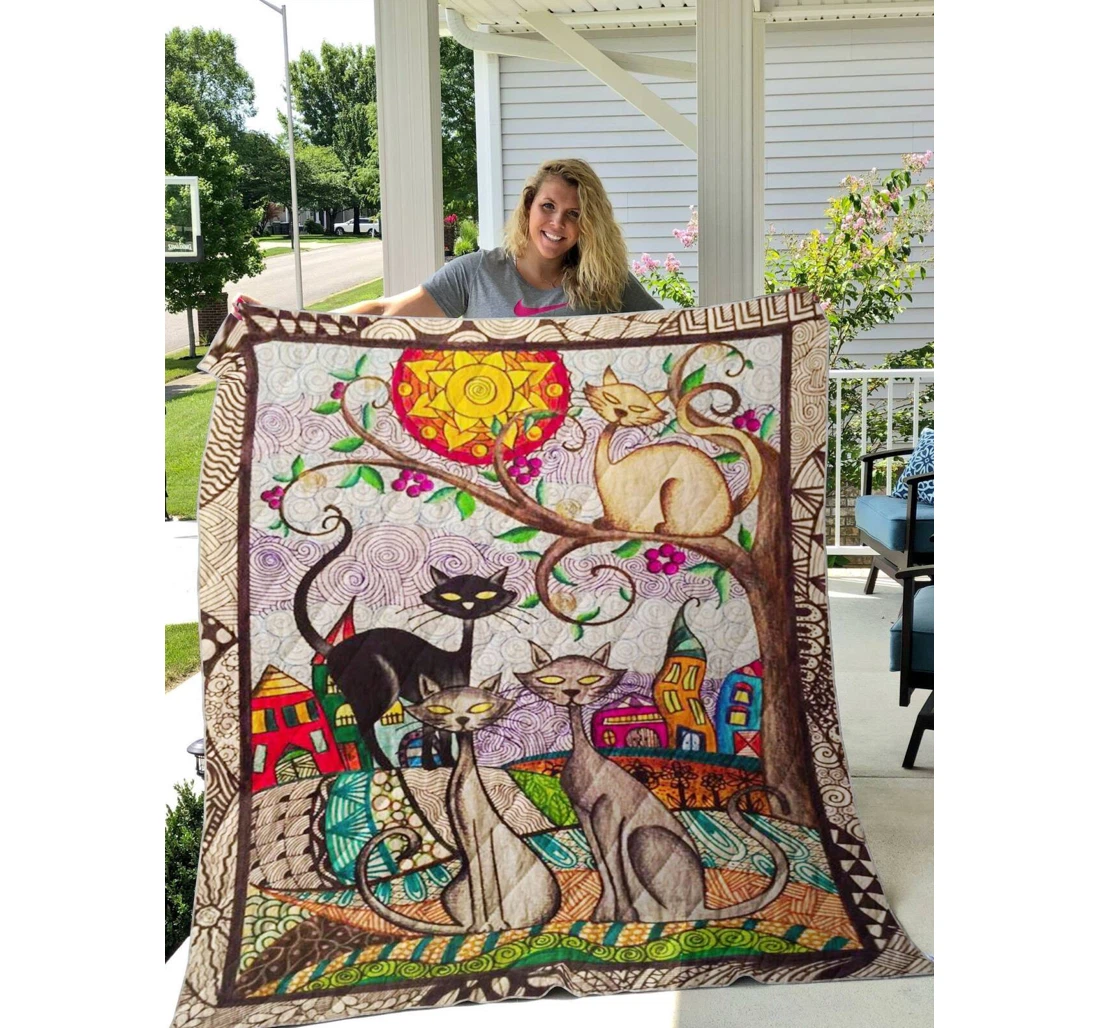 Throw Blanket, Quilt - Cat Cat In The Life Sherpa Fleece