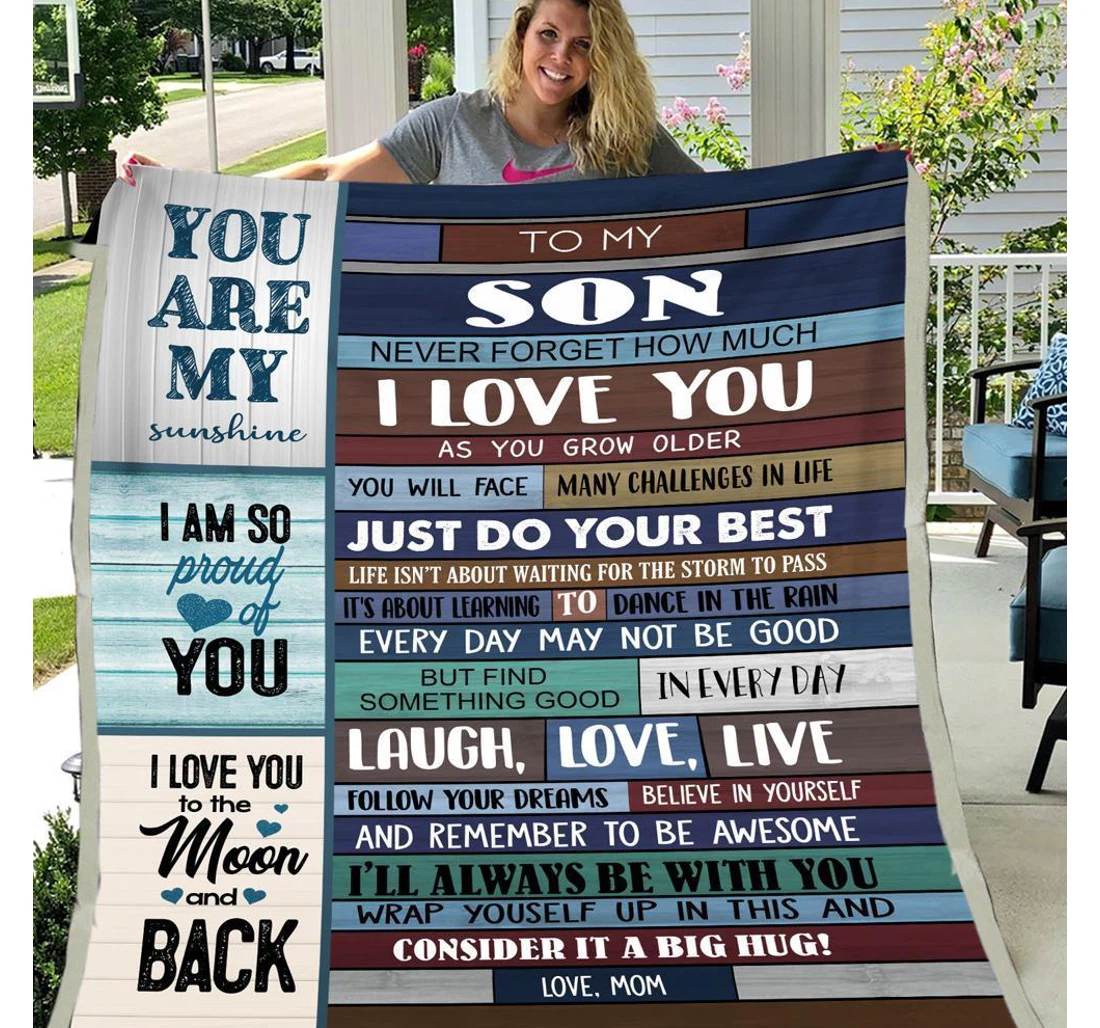 Throw Blanket, Quilt - To My Son Family Never Forget How Much I Love You Sherpa Fleece