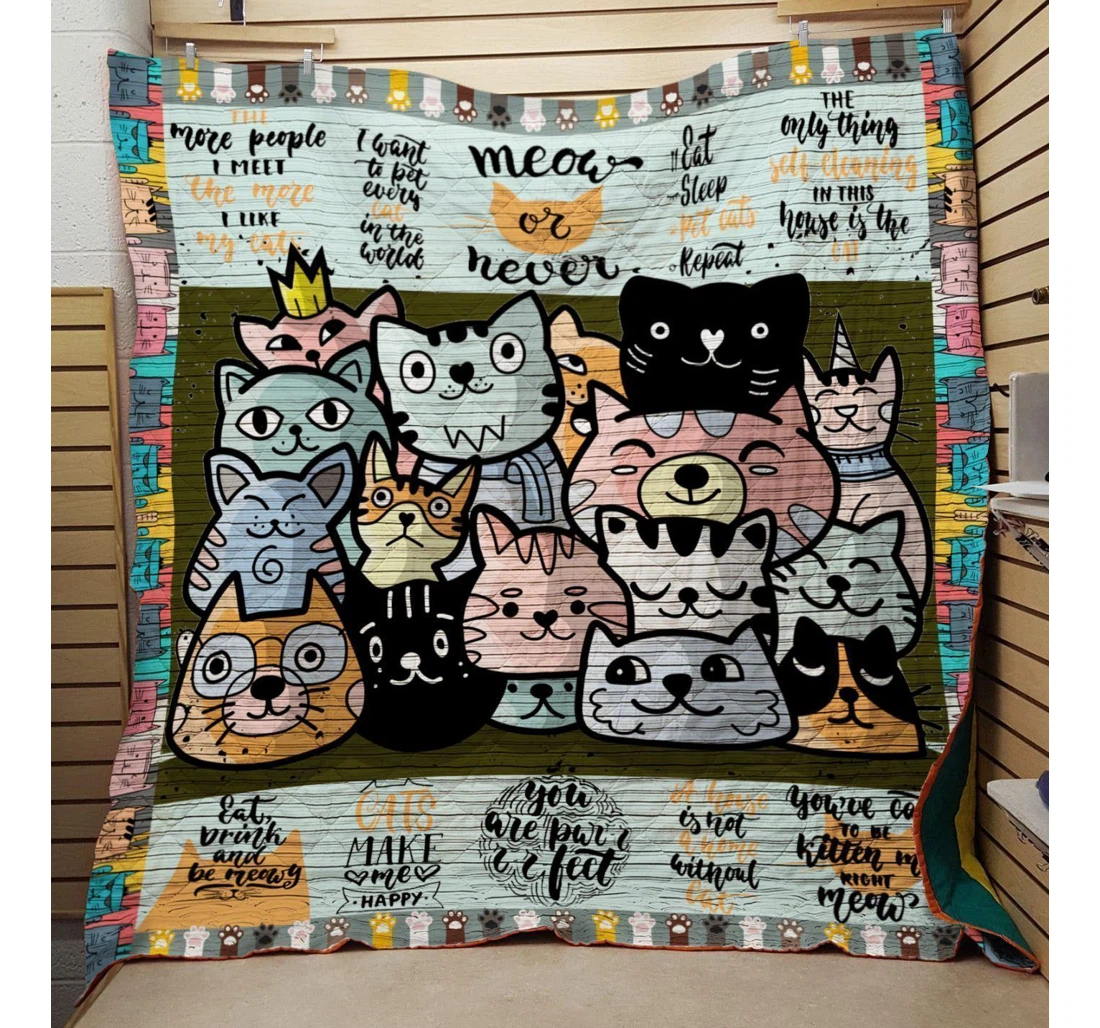 Throw Blanket, Quilt - Cat Meow Or Never Sherpa Fleece