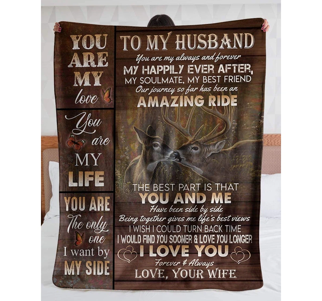 Throw Blanket, Quilt - To My Husband Family Deer You Are My Always And Forever Sherpa Fleece