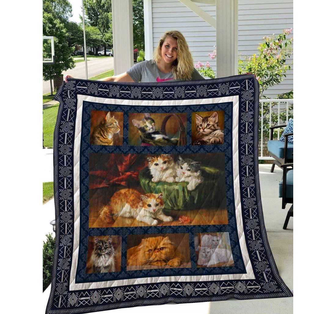 Throw Blanket, Quilt - Cat Cats Sherpa Fleece
