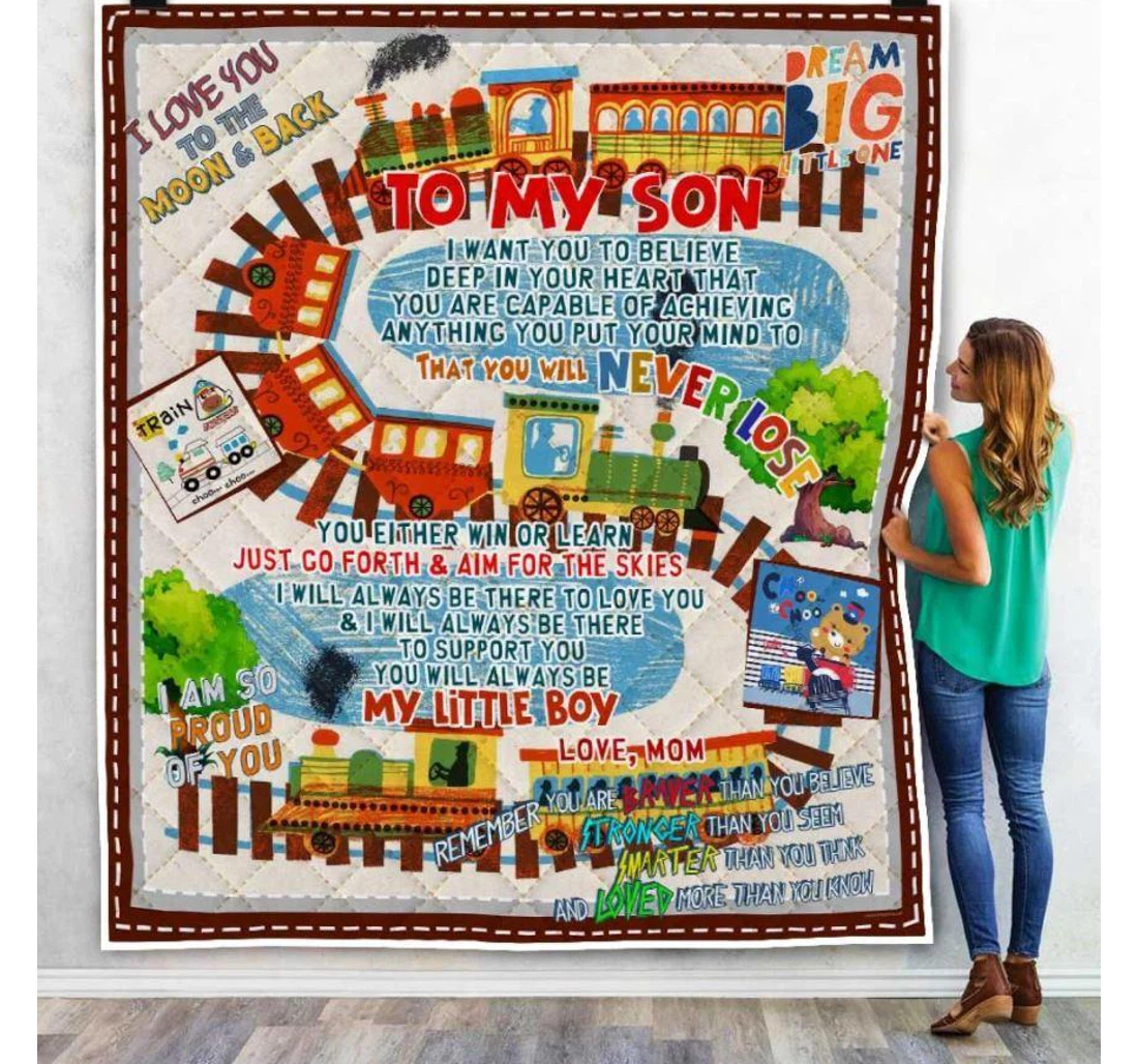 Throw Blanket, Quilt - To My Son Family I Want You To Believe Deep In Your Heart Train Sherpa Fleece