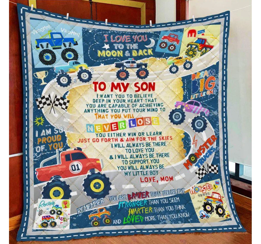 Throw Blanket, Quilt - To My Son Family To My Son I Love You To The Moon And Back Truck Sherpa Fleece