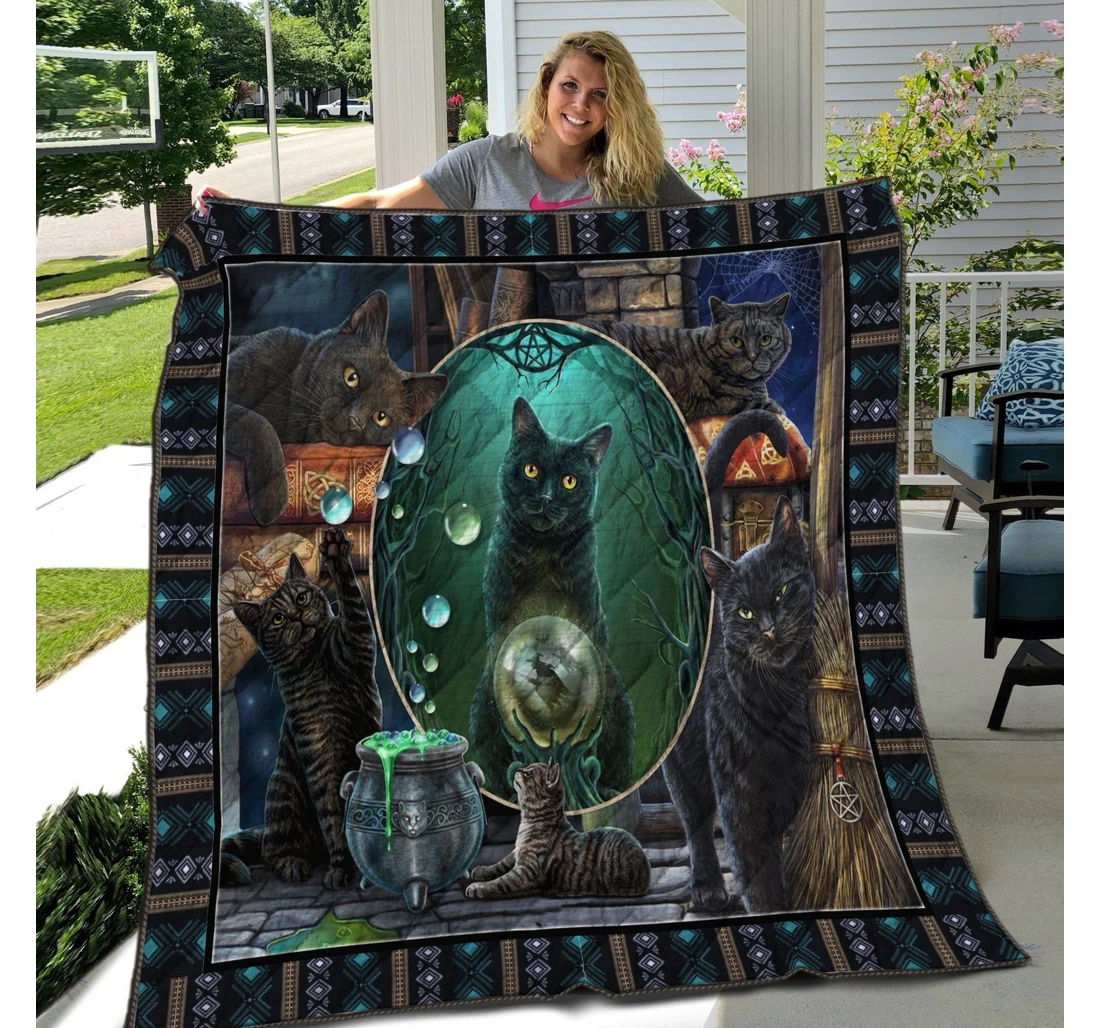 Throw Blanket, Quilt - Cat Black Cat Friends Sherpa Fleece