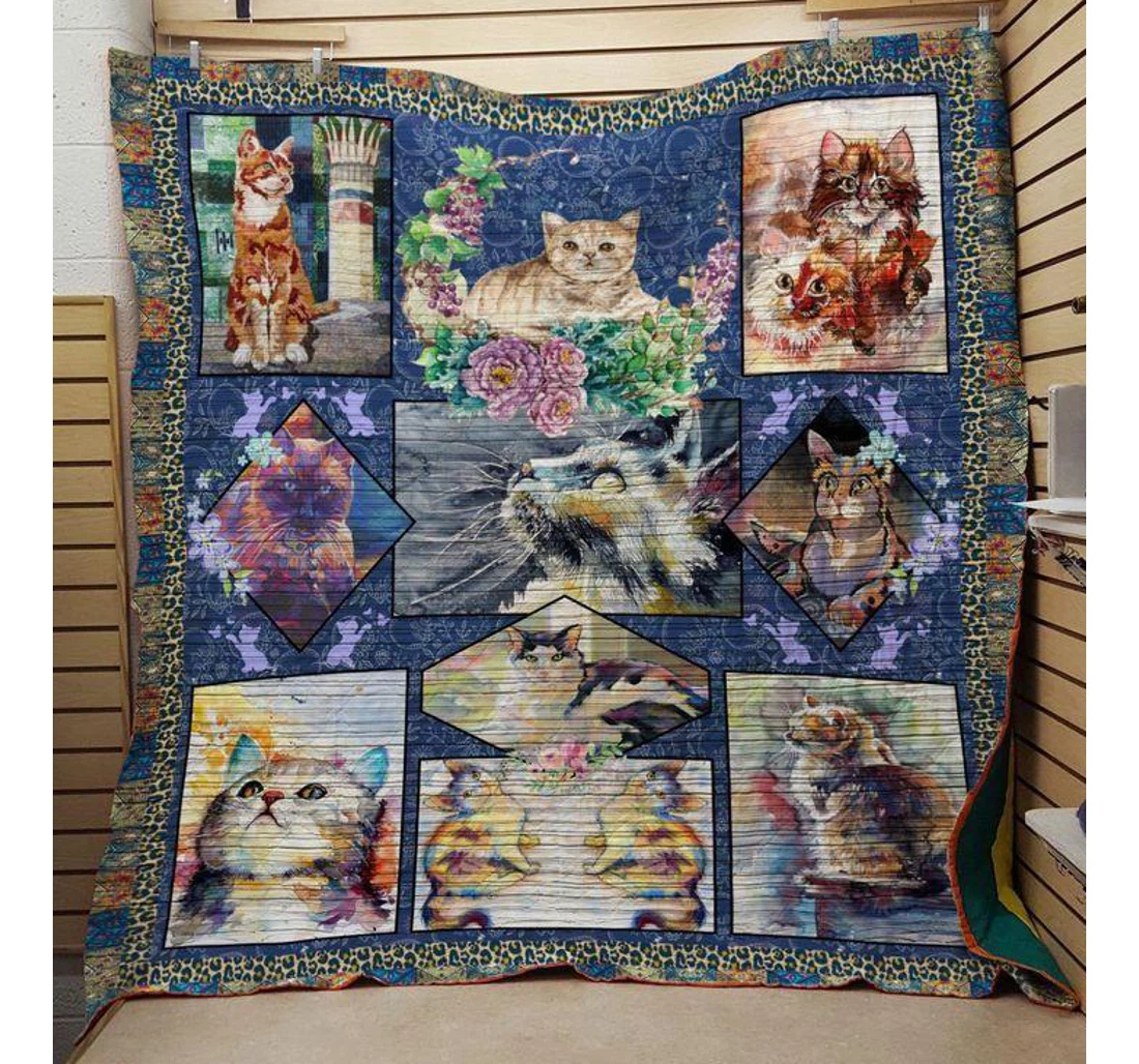 Throw Blanket, Quilt - Cat Colorful Cat Sherpa Fleece