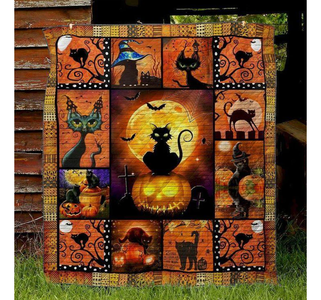 Throw Blanket, Quilt - Cat Halloween Cat Sherpa Fleece