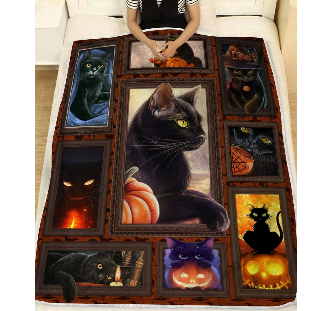 Throw Blanket, Quilt - Cat Halloween Black Cats The Soul Sherpa Fleece