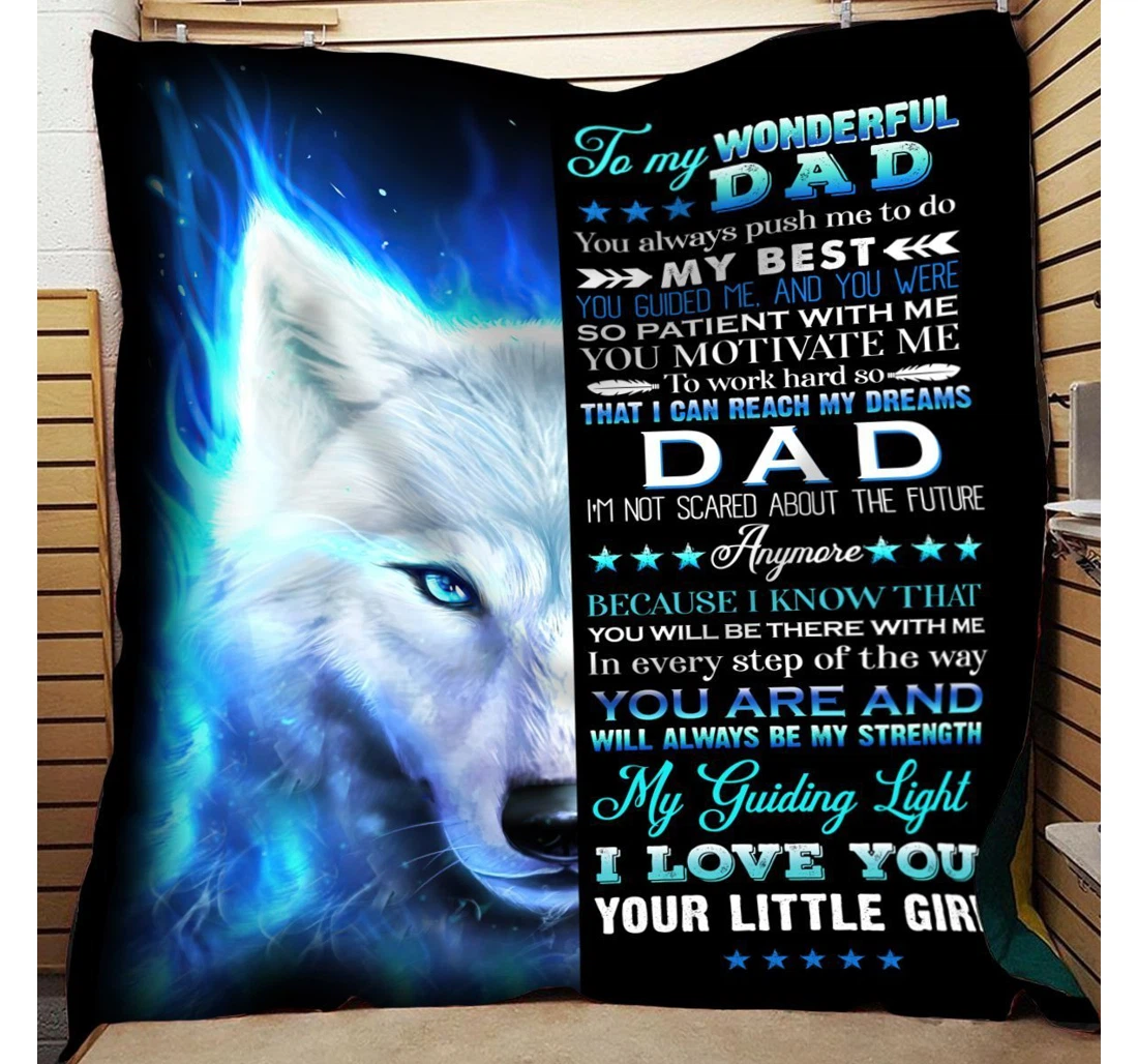 Throw Blanket, Quilt - Personalized To My Dad Wolf My Wonderful Dad Cool Wolf Sherpa Fleece