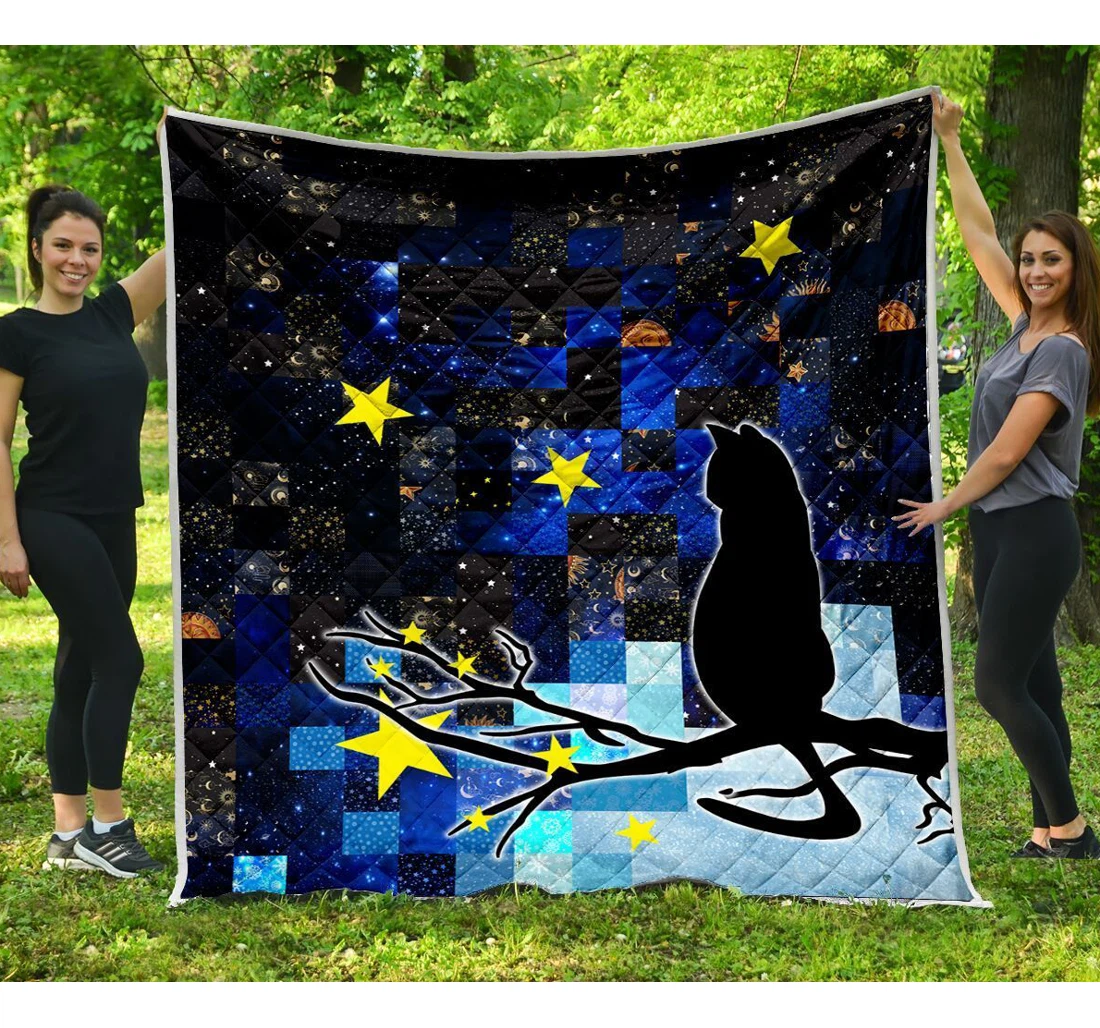 Throw Blanket, Quilt - Cat Starry Night And Black Cat Sherpa Fleece