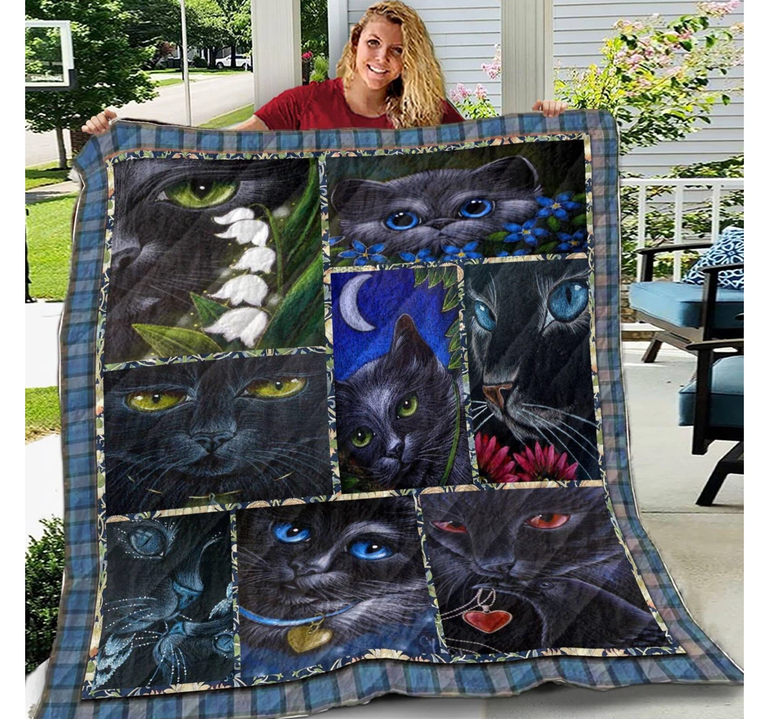 Throw Blanket, Quilt - Cat Black Cat Family Sherpa Fleece