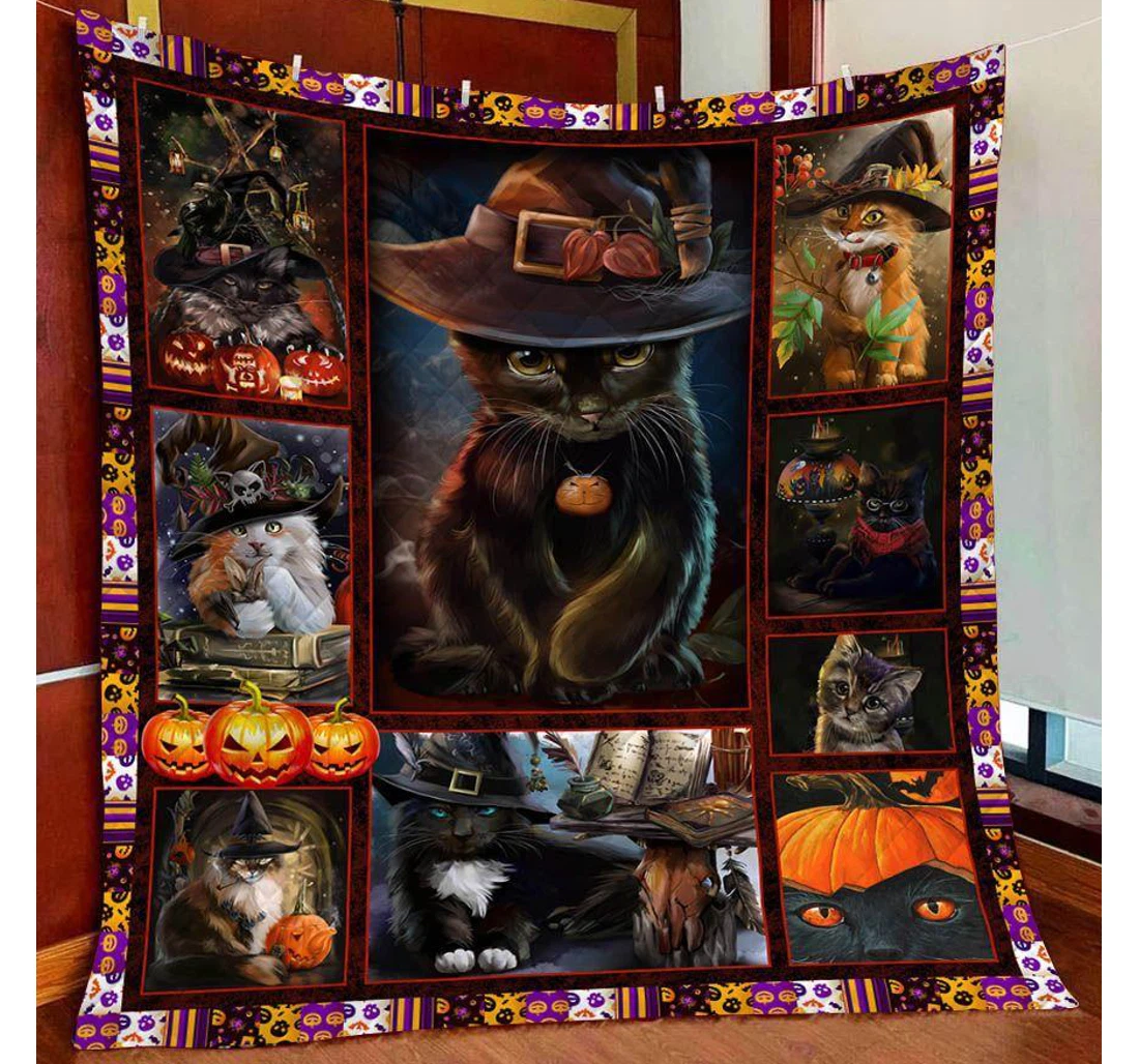 Throw Blanket, Quilt - Cat Mystery Halloween Black Cats Sherpa Fleece