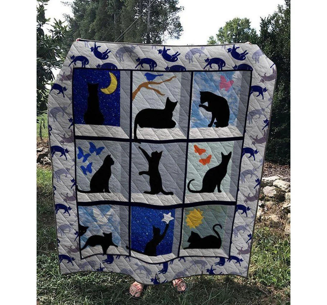 Throw Blanket, Quilt - Cat Black Cat Sherpa Fleece