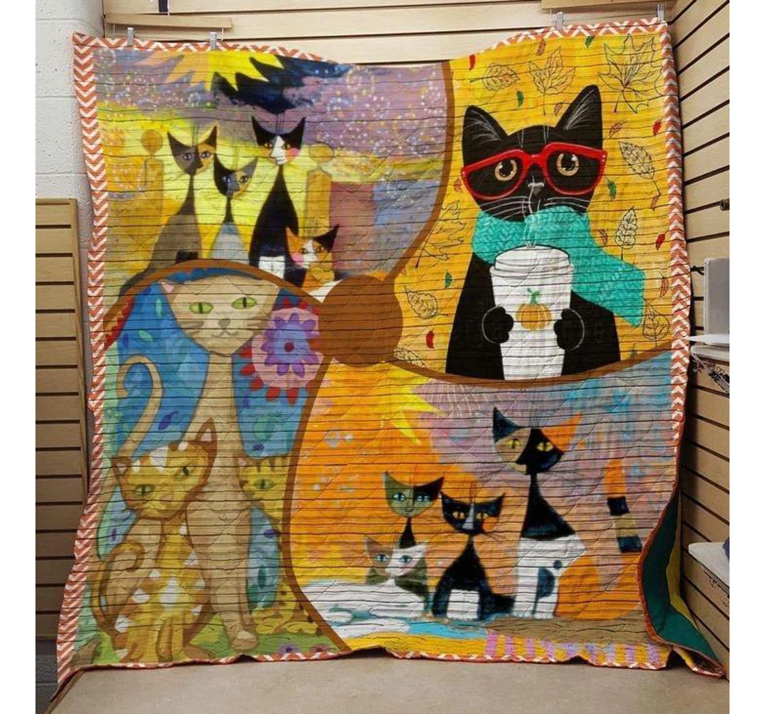 Throw Blanket, Quilt - Cat Family Cat Sherpa Fleece