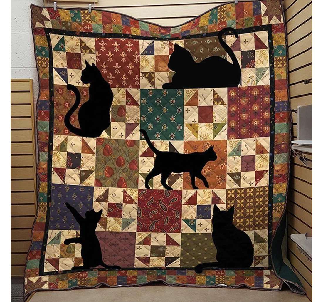 Throw Blanket, Quilt - Cat A Black Cat Playing Sherpa Fleece