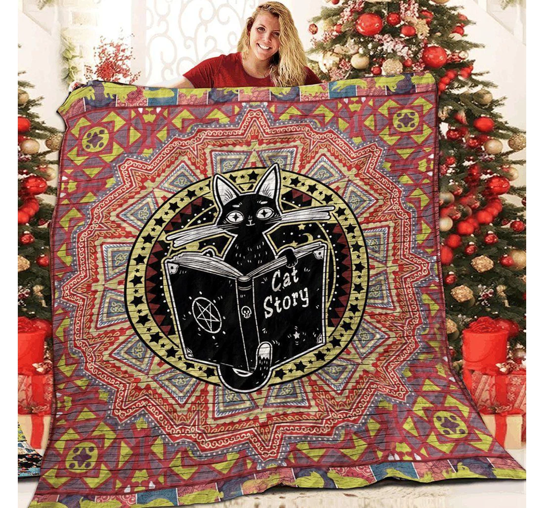 Throw Blanket, Quilt - Cat Black Cat Story Sherpa Fleece