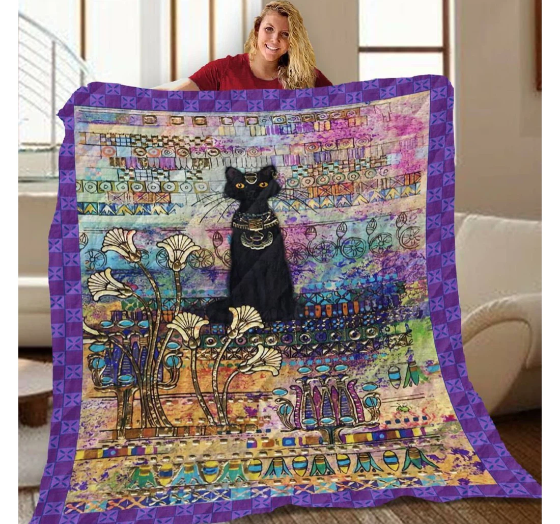 Throw Blanket, Quilt - Cat Black Cat Vintage Sherpa Fleece