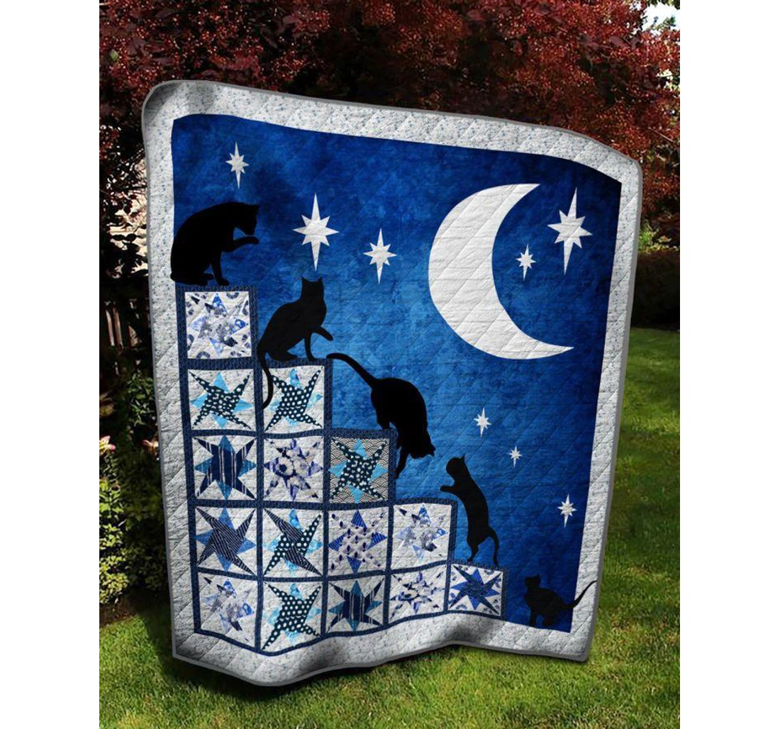 Throw Blanket, Quilt - Cat Cat And Night Sherpa Fleece