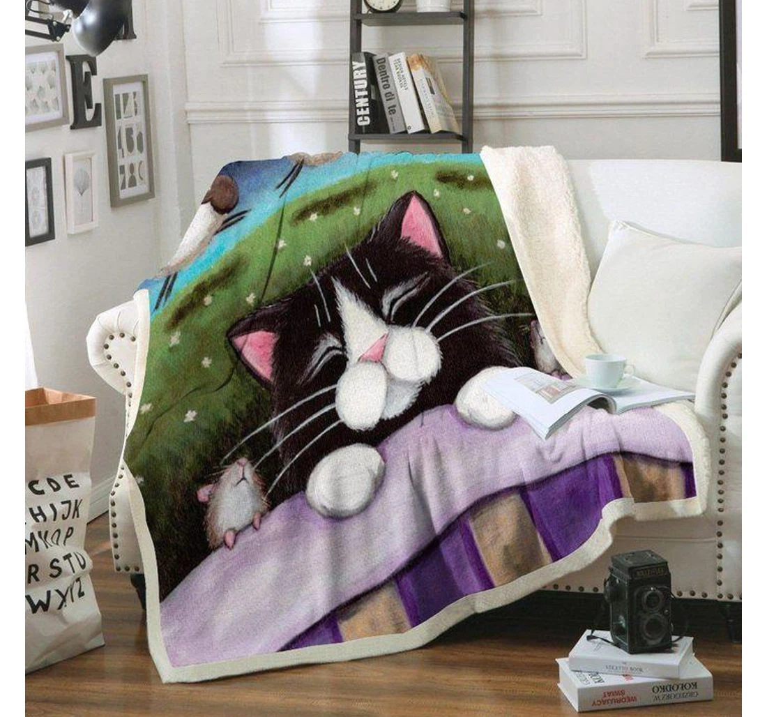 Throw Blanket, Quilt - Cat Goodnight Sherpa Fleece
