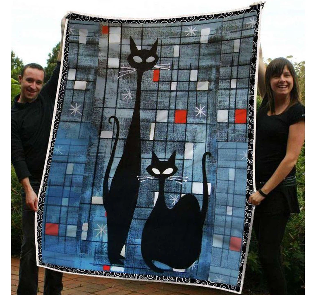 Throw Blanket, Quilt - Cat Black Cat In Winter Sherpa Fleece