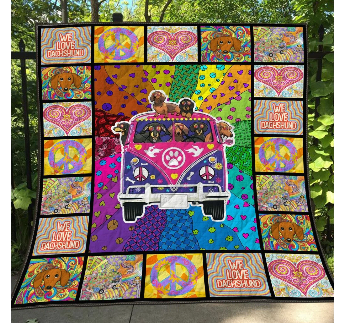 Throw Blanket, Quilt - Dachshund Hippie We Love Dachshund Sherpa Fleece