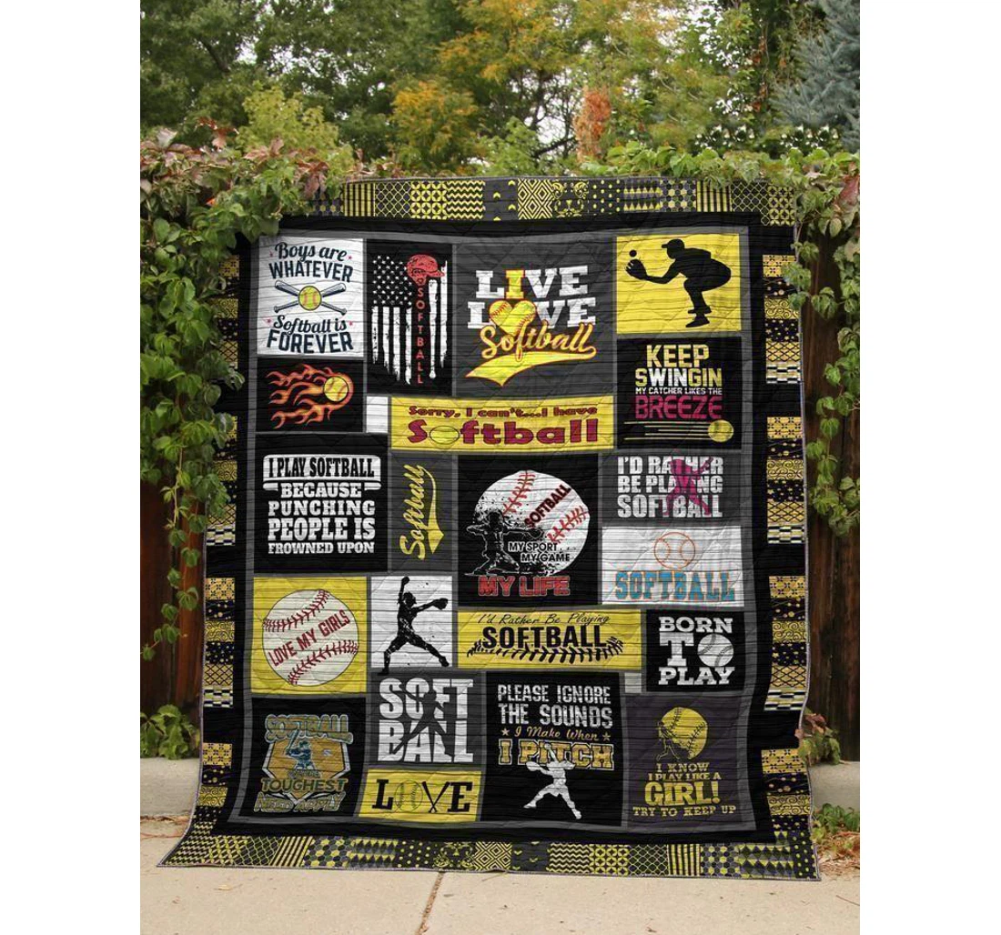 Throw Blanket, Quilt - Softball Live Love Softball Sherpa Fleece
