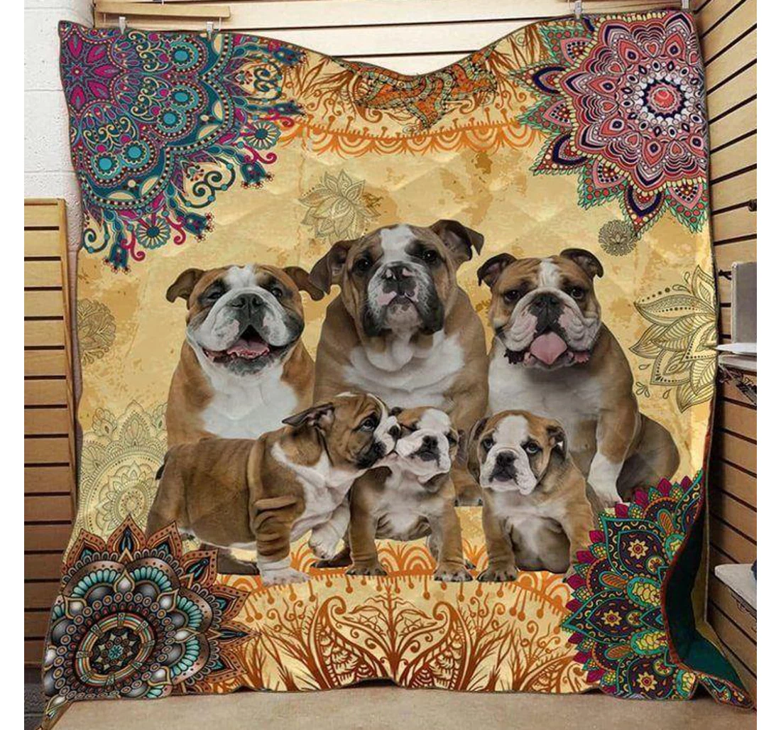 Throw Blanket, Quilt - Bulldog Family Bulldog Sherpa Fleece