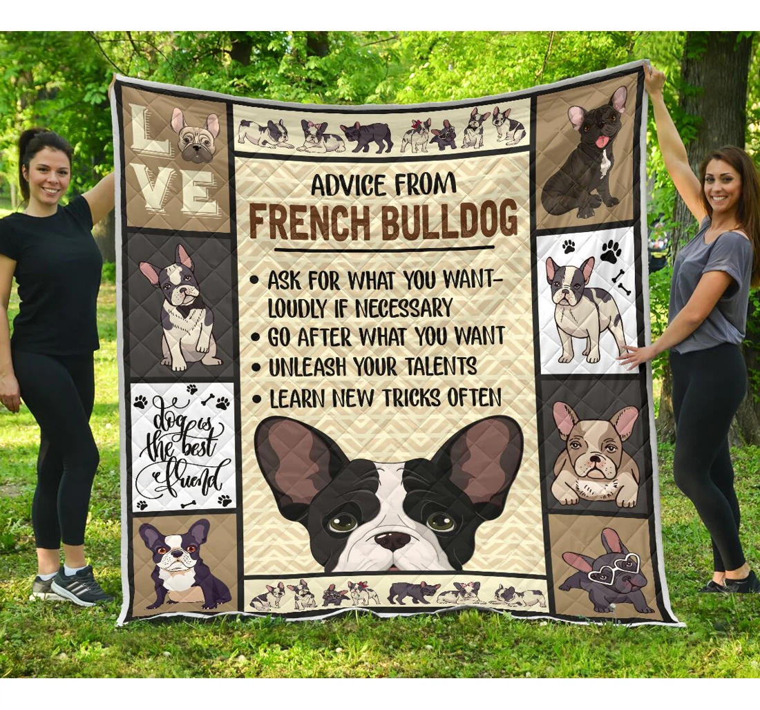 Throw Blanket, Quilt - French Bulldog Advice From French Ask What You Want Sherpa Fleece