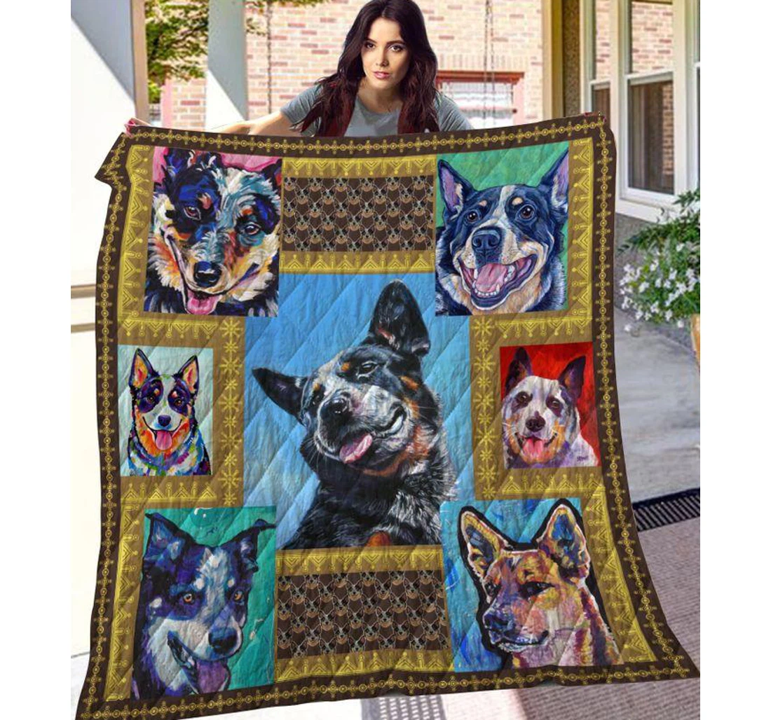 Throw Blanket, Quilt - Australian Cattle Colorful Sherpa Fleece