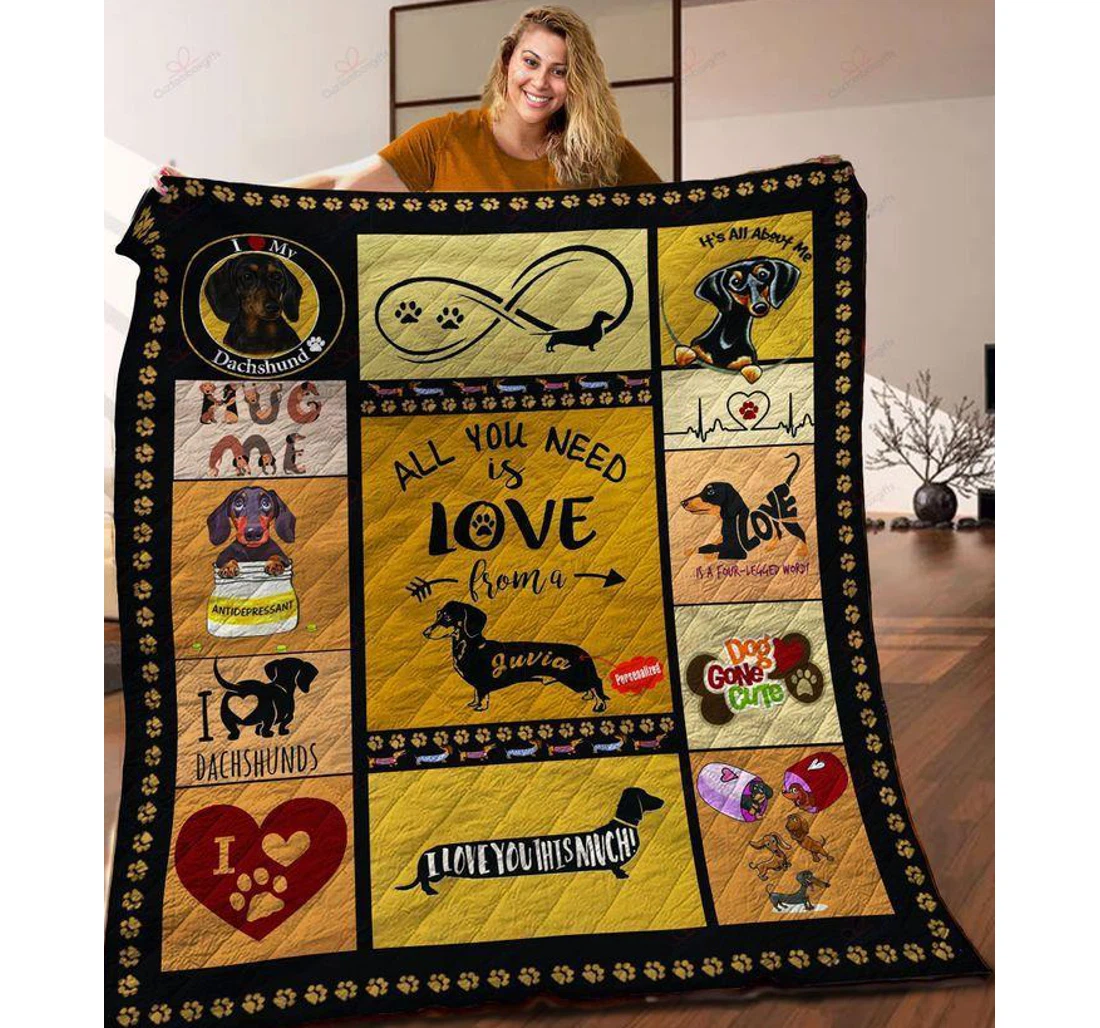 Throw Blanket, Quilt - Dachshund All You Need Is Love Sherpa Fleece