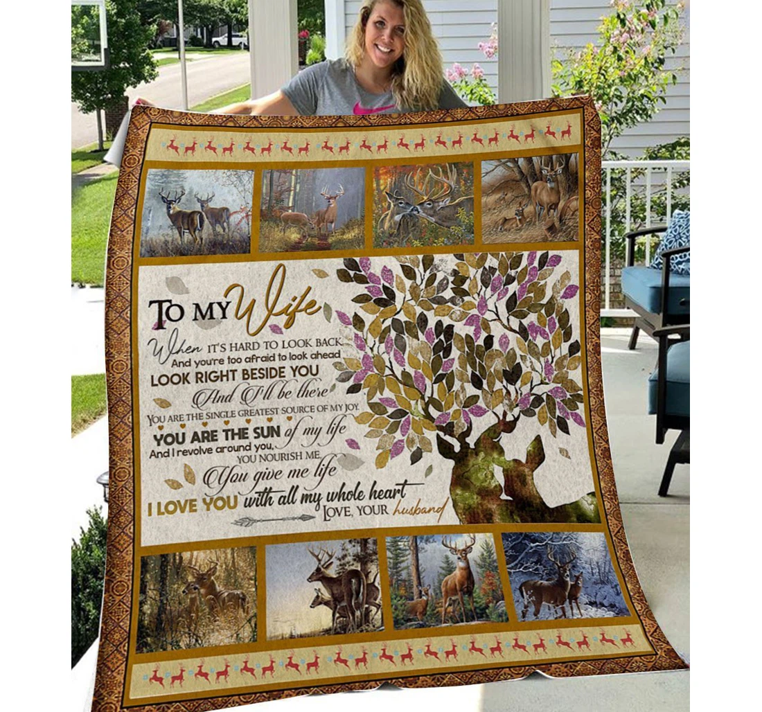 Throw Blanket, Quilt - Personalized To My Wife Deer You Are The Sun Sherpa Fleece