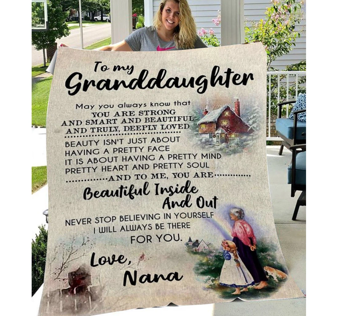 Throw Blanket, Quilt - Family To My Granddaughter You Are Strong Smart Beautiful Sherpa Fleece
