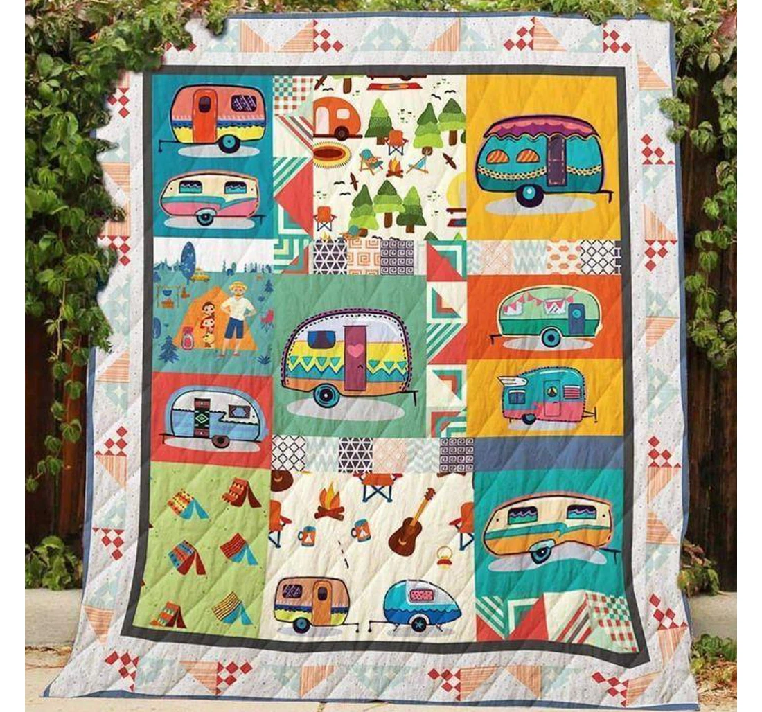 Throw Blanket, Quilt - Camping Let's Go Camping Sherpa Fleece