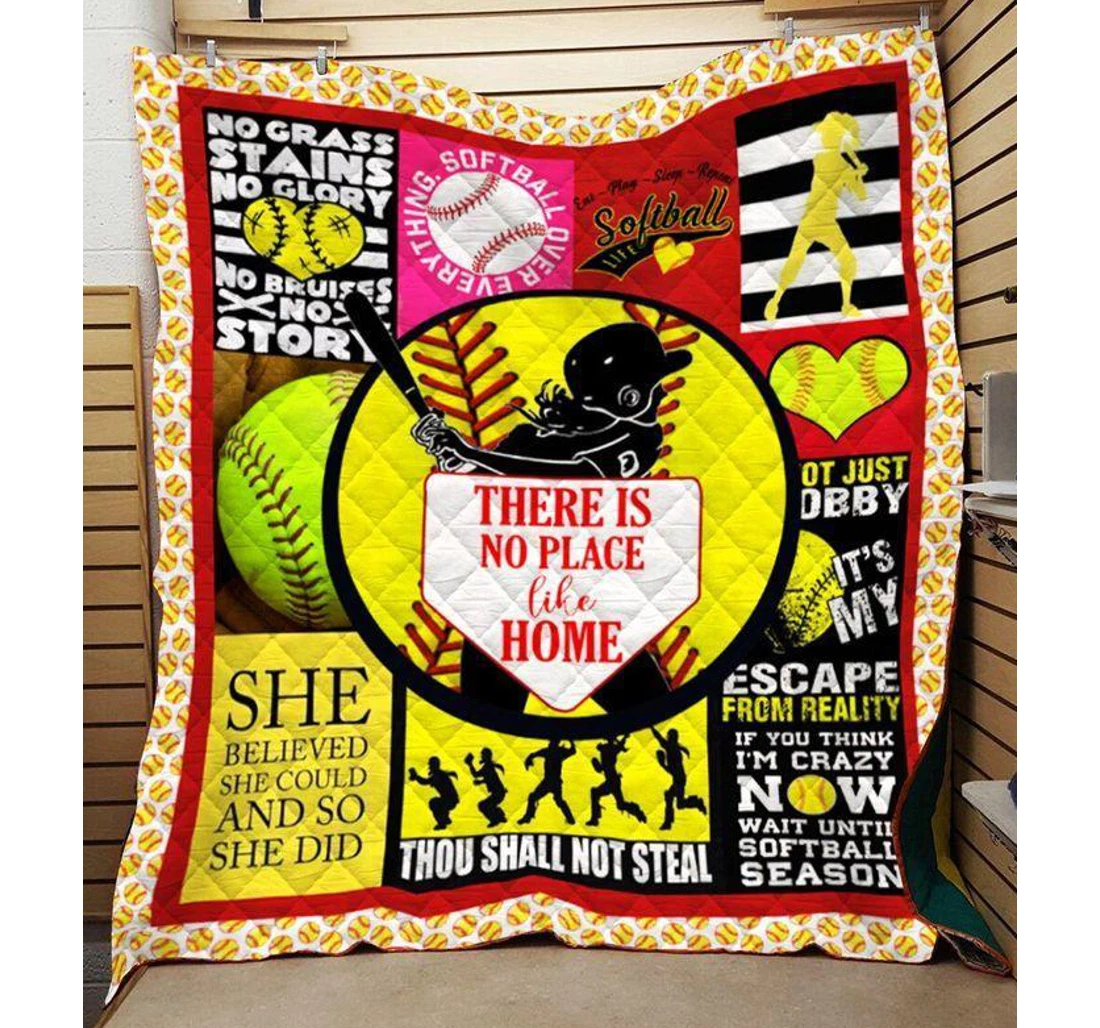 Throw Blanket, Quilt - Softball There Is No Place Like Home Sherpa Fleece