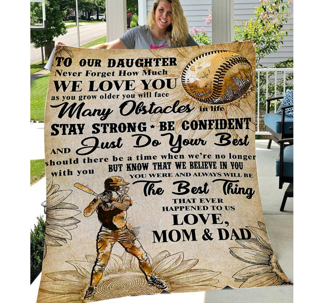 Throw Blanket, Quilt - Personalized To My Daughter Family My Smart Baseball Girl Sherpa Fleece