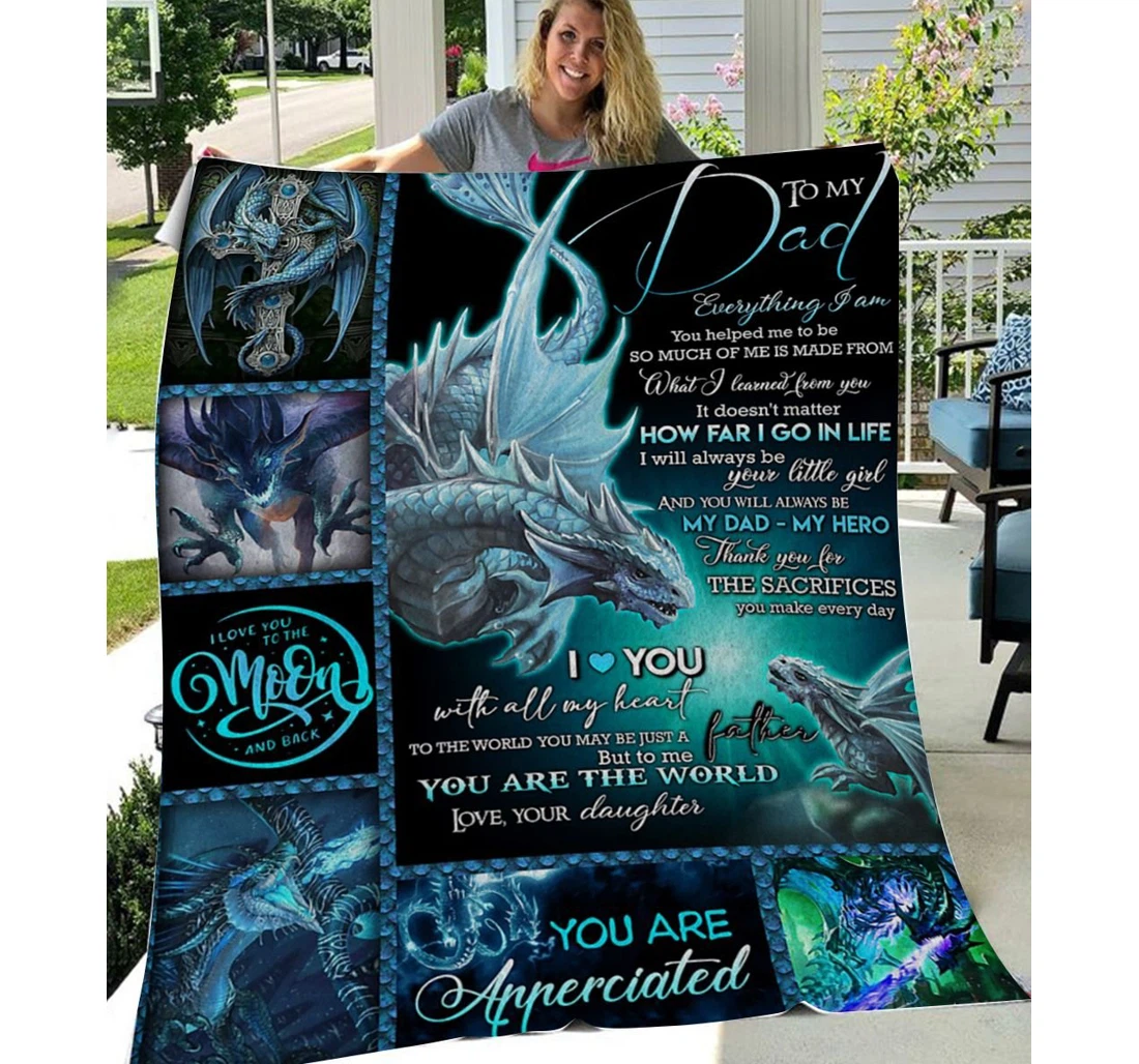 Throw Blanket, Quilt - Personalized To Dad Family Dragon I Learn From You Sherpa Fleece