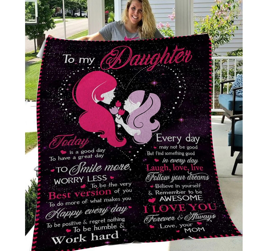 Throw Blanket, Quilt - Family To My Daughter Smile More Worry Less Sherpa Fleece