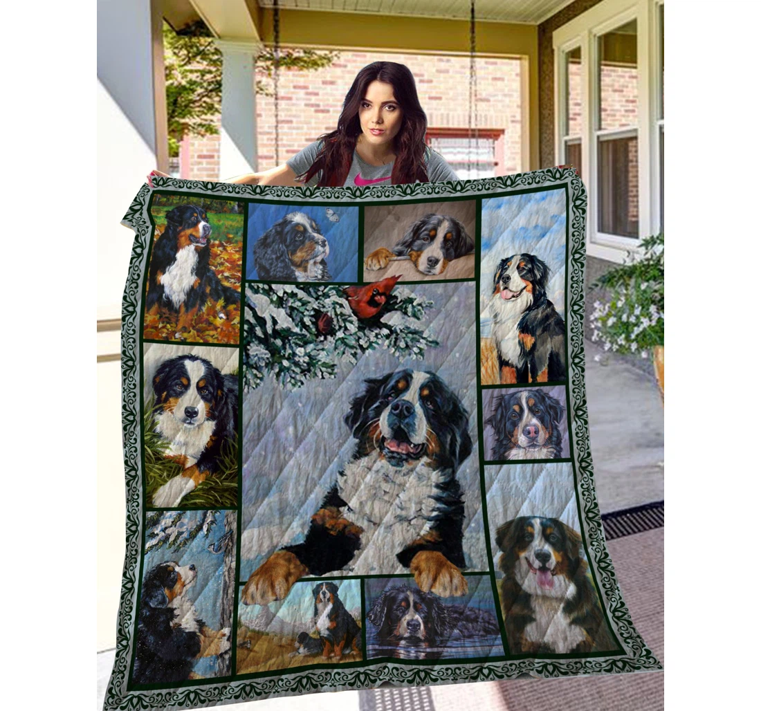 Throw Blanket, Quilt - Bernese Mountain Bernese Mountain In The Winter Sherpa Fleece